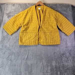 Pure Jill Womens‎ XS Petite Mustard Cotton Katha Stitched Kimono Jacket Winter